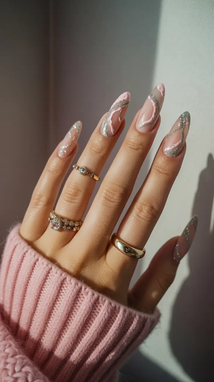 Modern Pink Nails for Winter 2025–2026 Metallic Petal Swirls