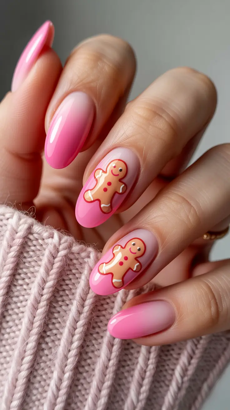 modern pink nails for winter 2025-2026 Frosted Gingerbread Glow