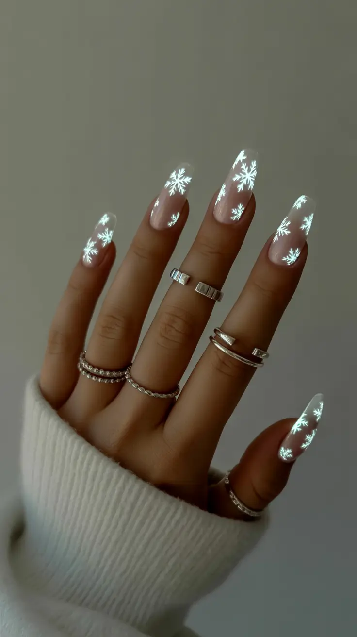 Modern Snowflake Nail for Winter 2025–2026 Frost Glow Illusion