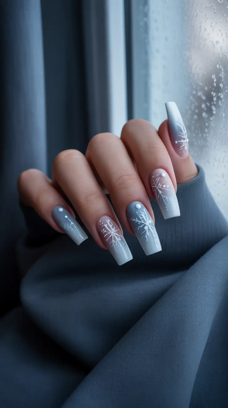 Modern Snowflake Nail for Winter 2025–2026 Frosted Gradient Calm