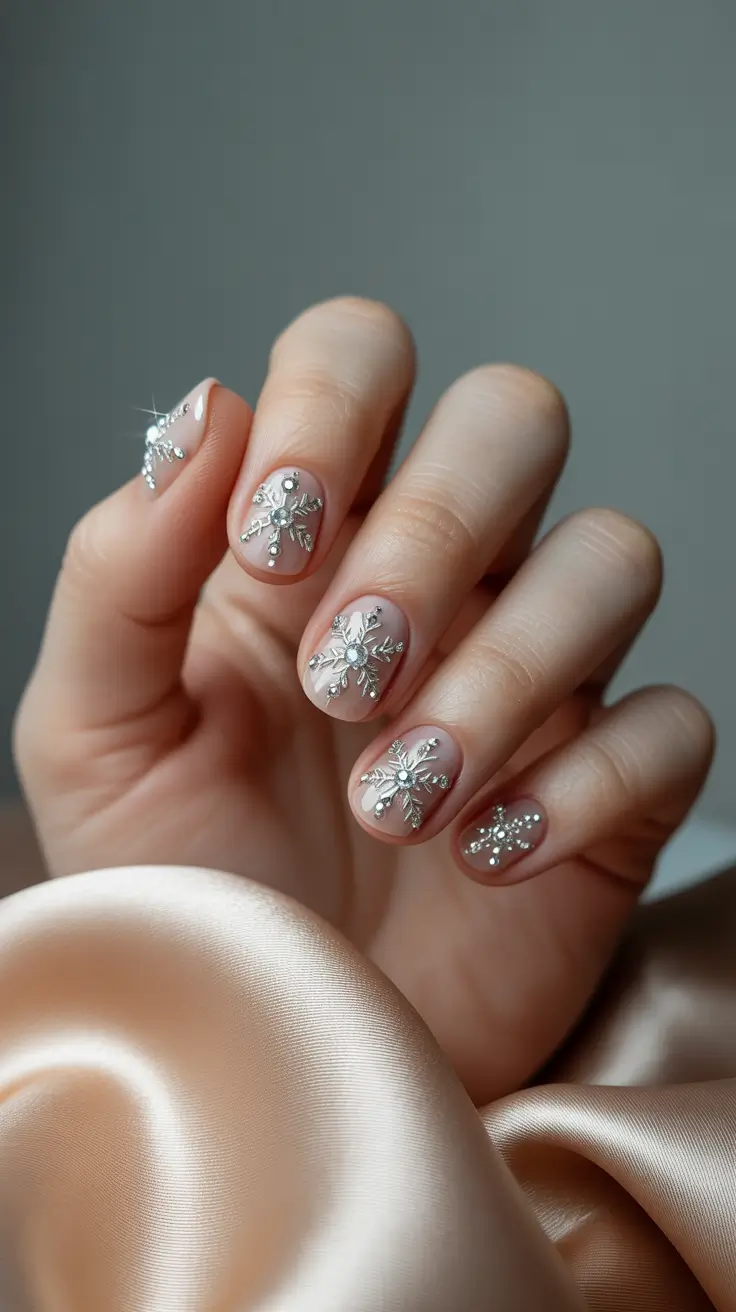 Modern Snowflake Nail for Winter 2025–2026 Crystal Snowlight