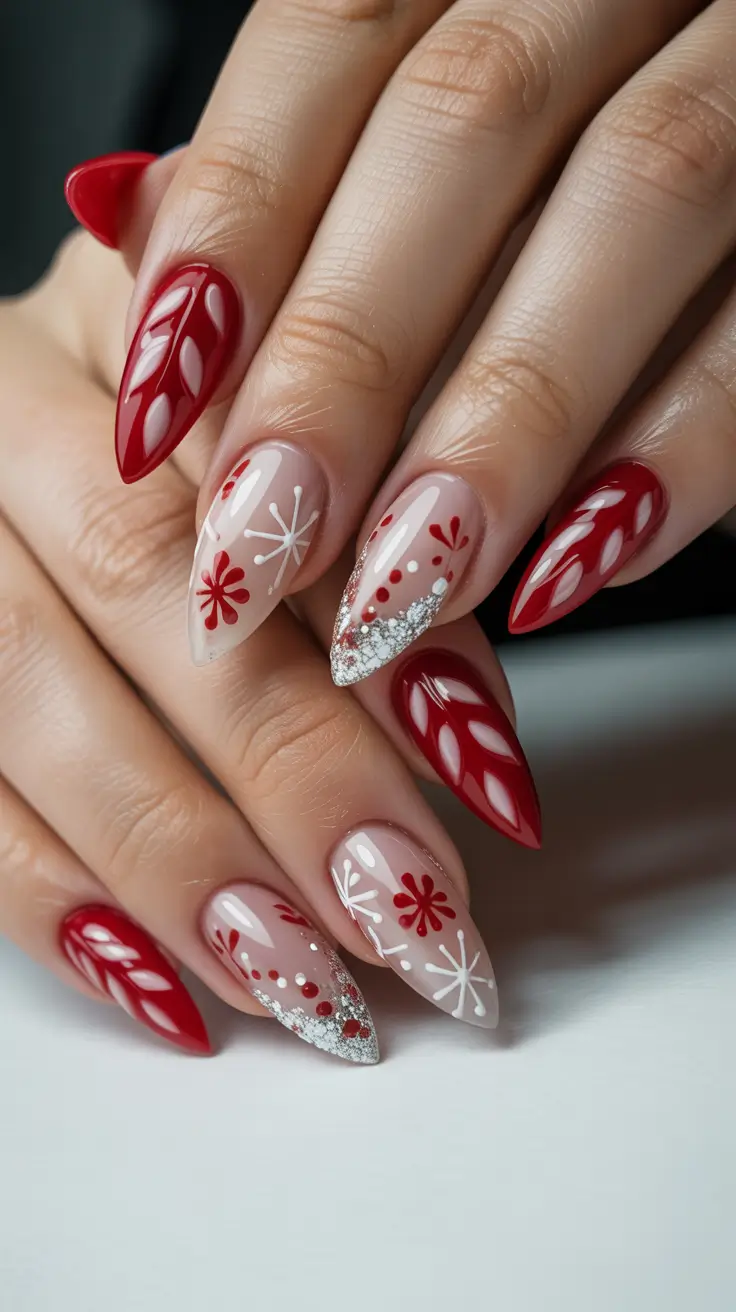 modern snowflake nail winter 2025-2026 red velvet snow bloom