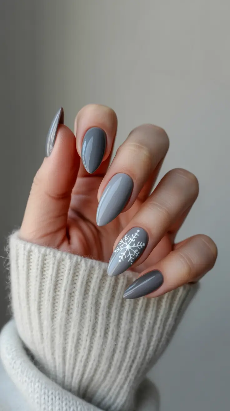 modern snowflake nail winter 2025-2026 smoky gray serenity
