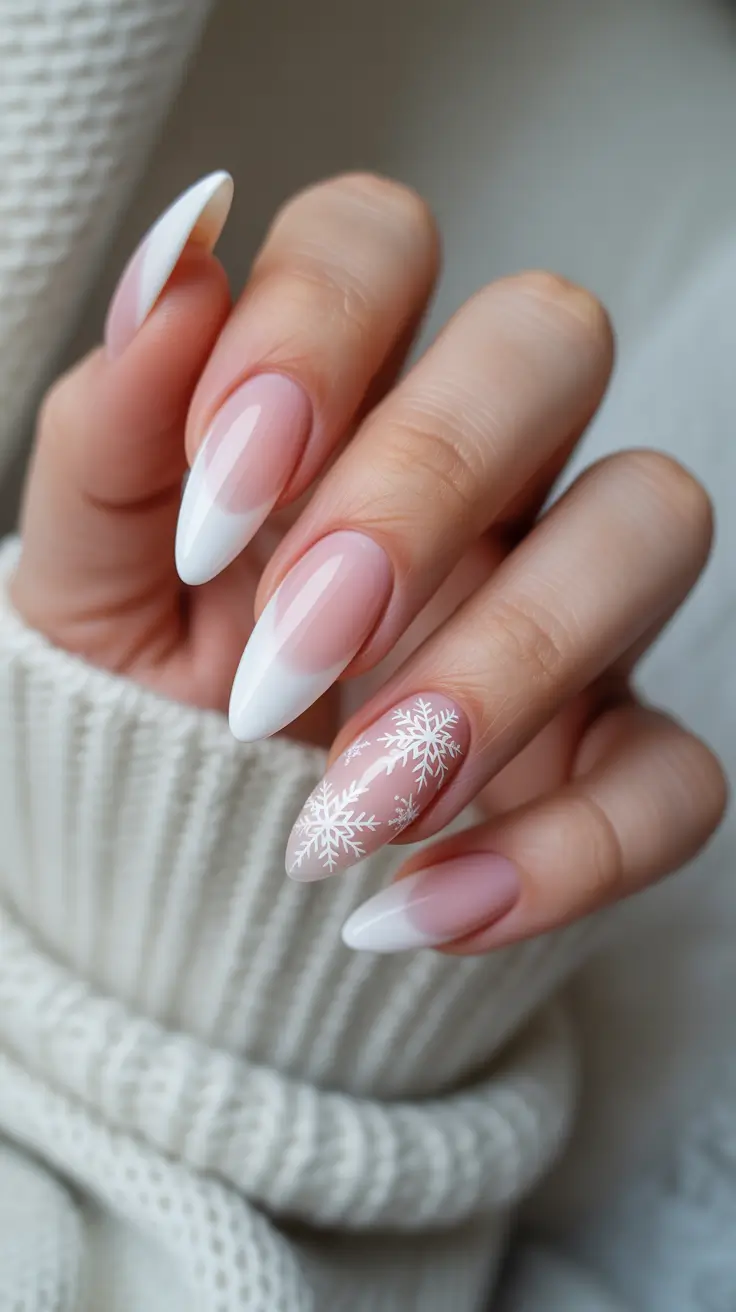 Modern Snowflake Nail for Winter 2025–2026 Frosted French Elegance