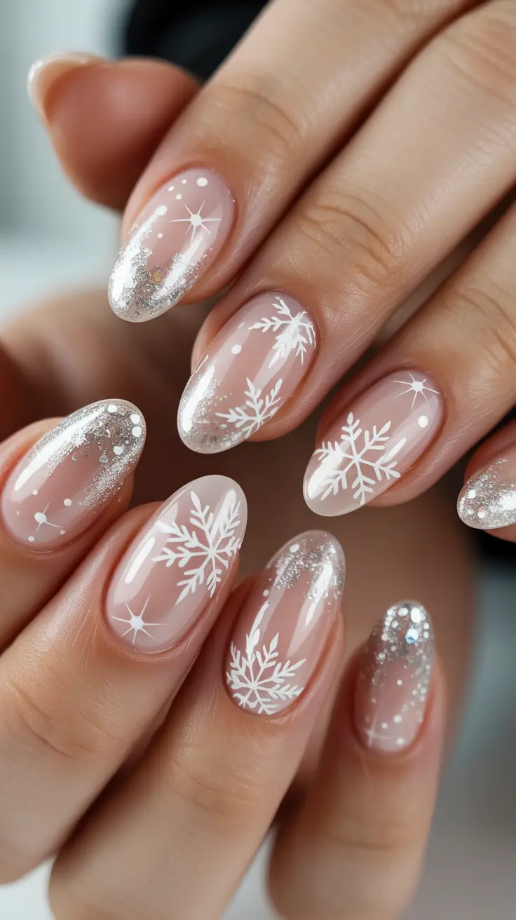 Modern Snowflake Nail for Winter 2025–2026 Silver Frost Glow