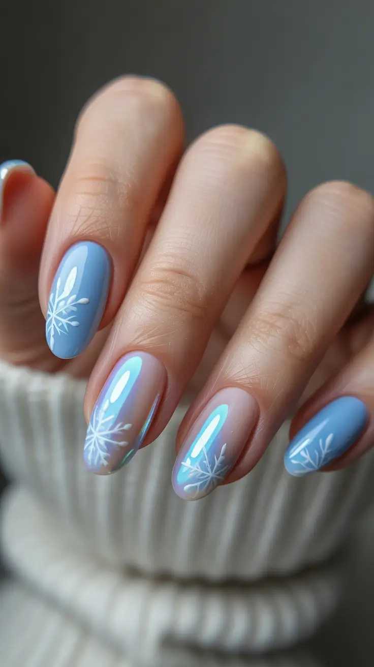 Modern Snowflake Nail for Winter 2025–2026 Blue Winter Dream