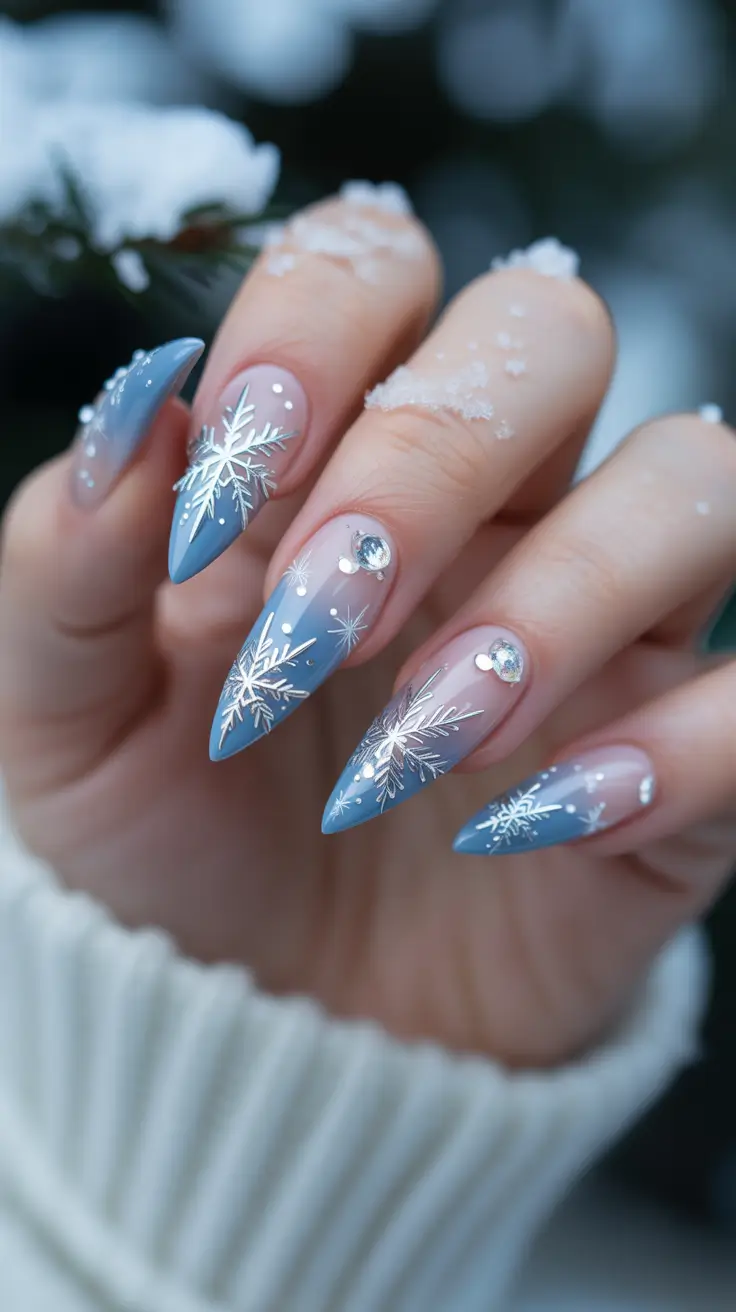 Modern Snowflake Nail for Winter 2025–2026 Arctic Glamour Tips
