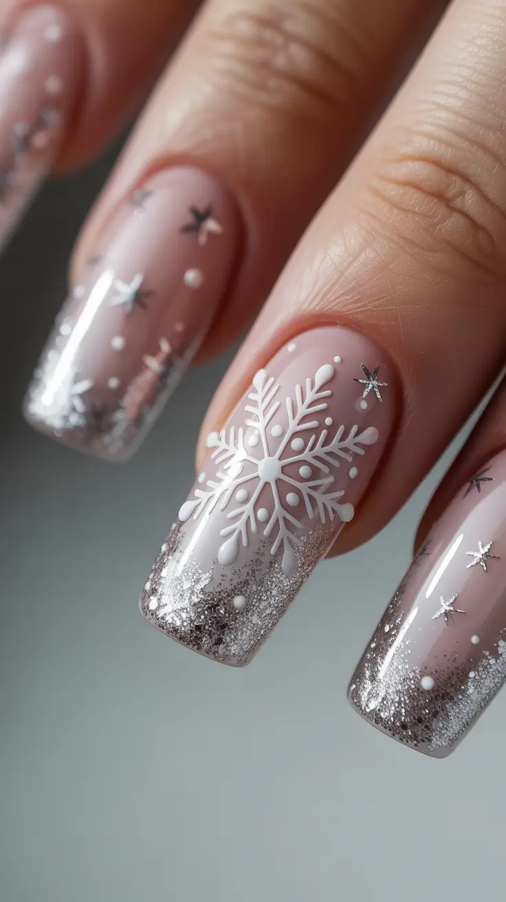 Modern Snowflake Nail for Winter 2025–2026 Silver Starlit Charm