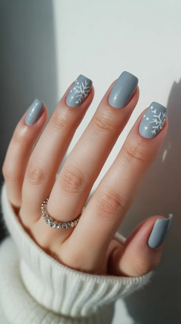 Modern Snowflake Nail for Winter 2025–2026 Cool Grey Minimalism