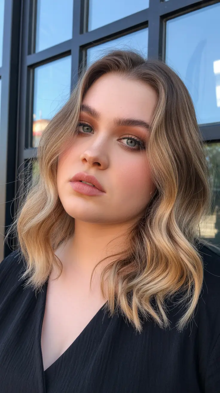 Winter Haircuts for Plus Size Women 2025-2026 Honey-Toned Waves