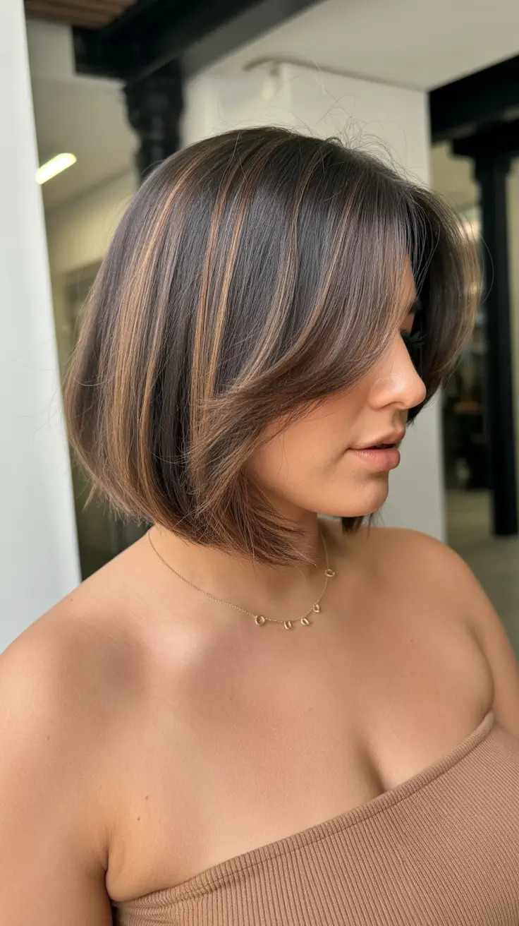 Winter Haircuts for Plus Size Women 2025-2026 Chic Layered Bob with Bangs