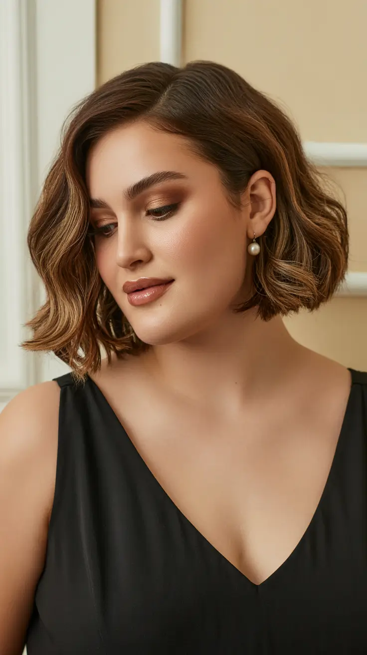 Winter Haircuts for Plus Size Women 2025-2026 Soft Brunette Bob Elegance