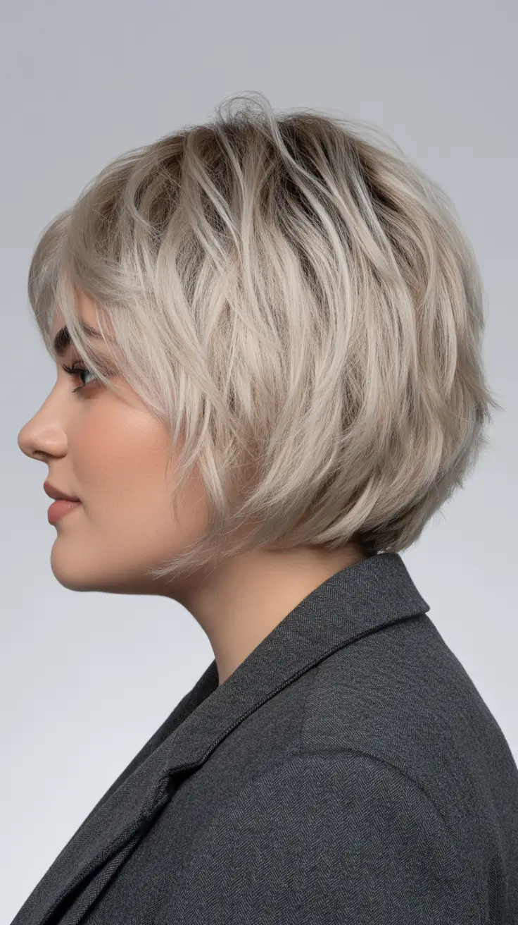 Winter Haircuts for Plus Size Women 2025-2026 Choppy Silver Pixie-Bob