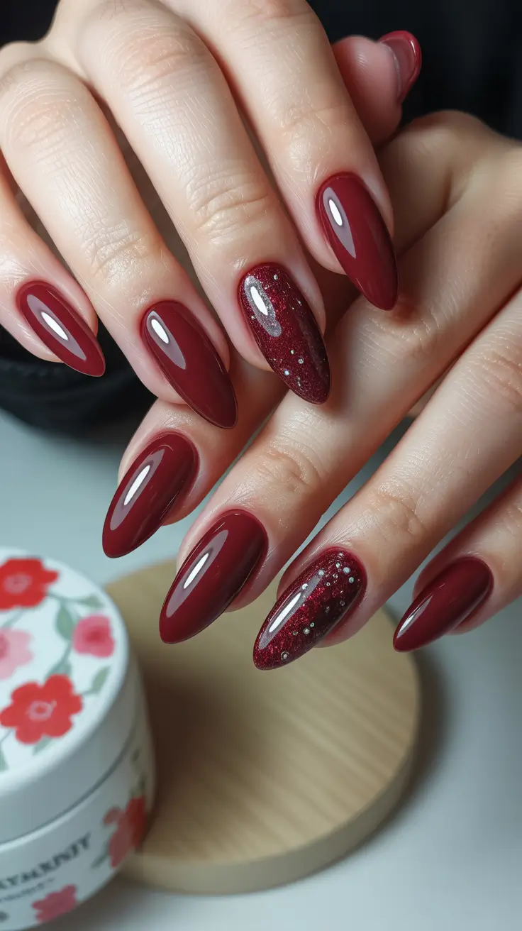 red christmas nails 2025 Deep Ruby Elegance