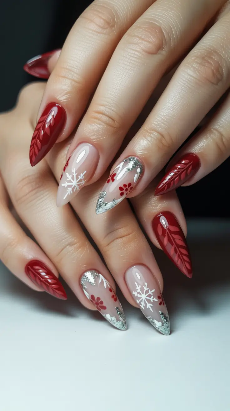 red christmas nails 2025 Frosted Petal Mix