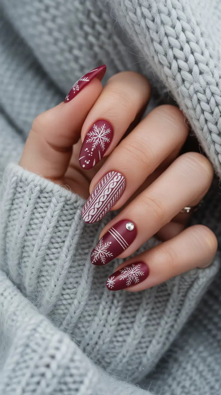red christmas nails 2025 Cozy Nordic Knits