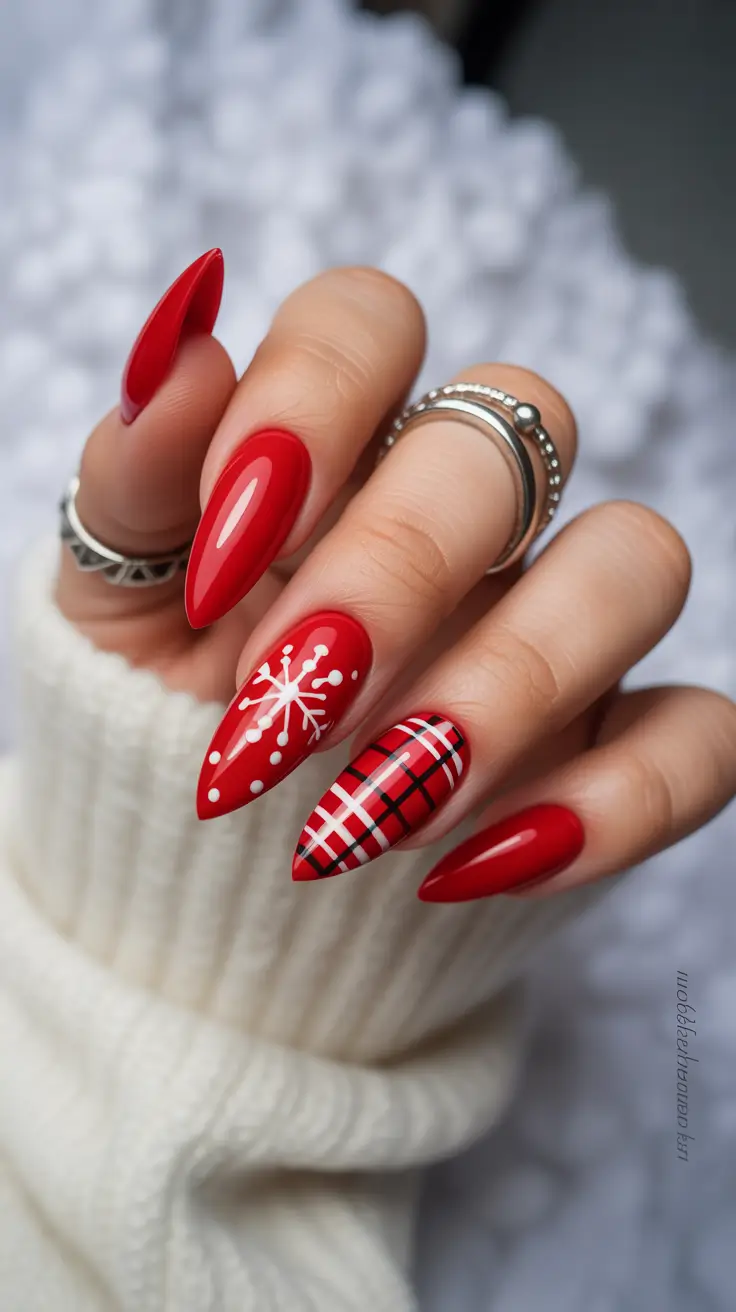 red christmas nails 2025 Red Plaid Cheer
