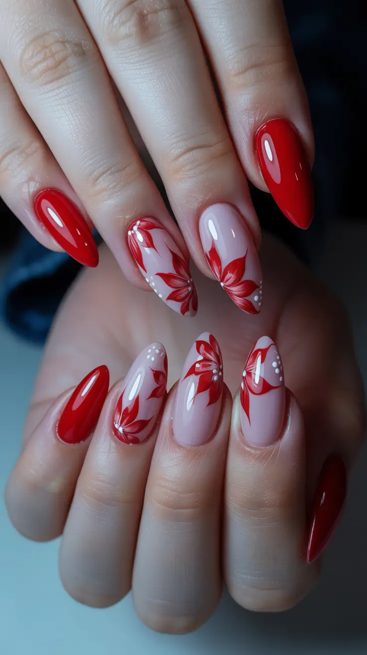 red christmas nails 2025 Fiery Petal Charm