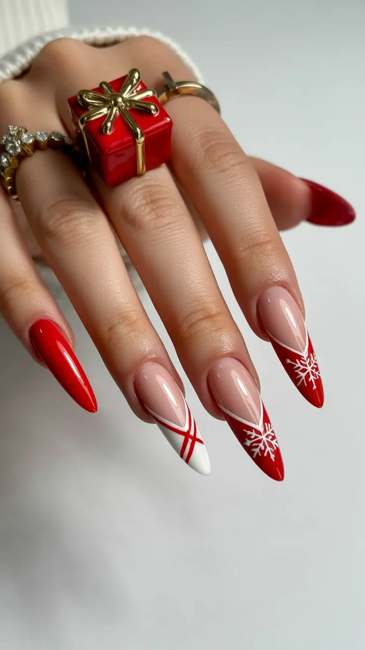 red christmas nails 2025 Gift-Wrapped Elegance