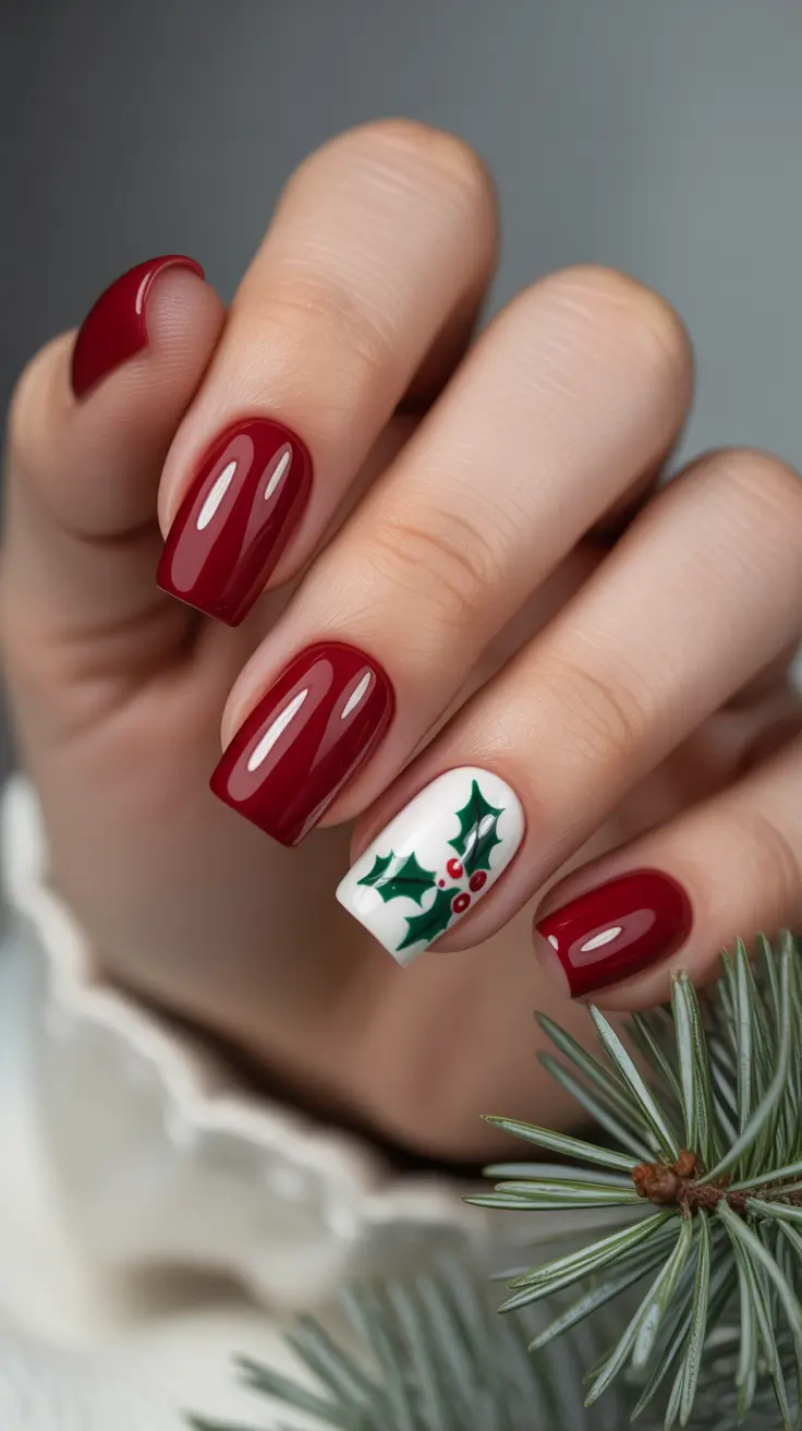 red christmas nails 2025 Holly Berry Chic