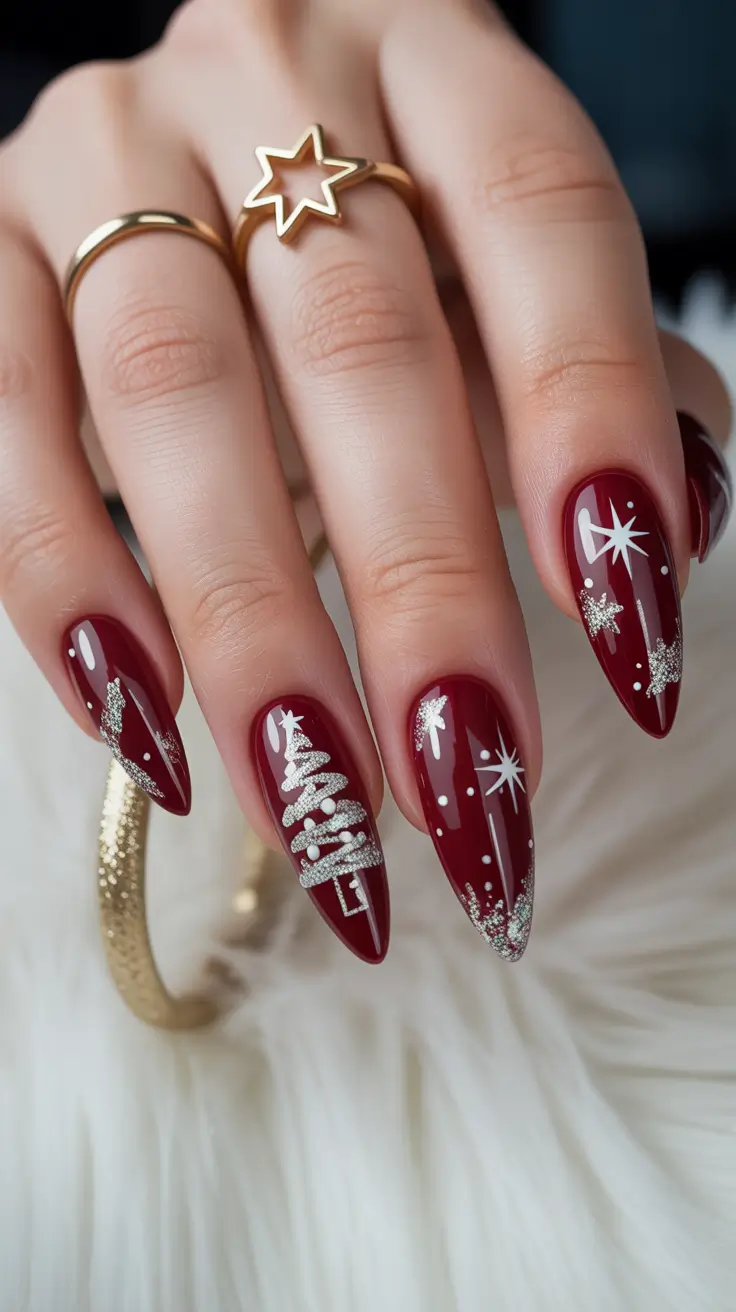 red christmas nails 2025 Festive Sparkle in Silver