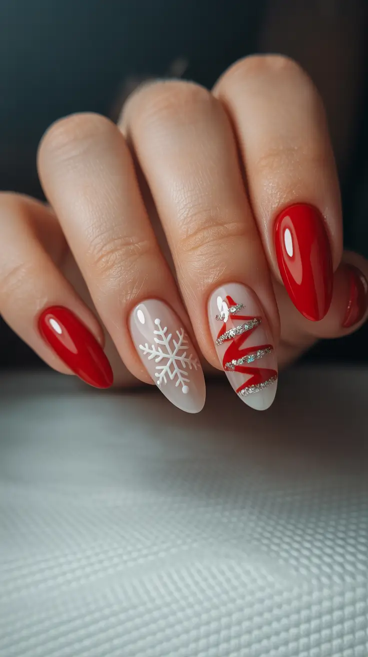 red christmas nails 2025 Snowflake Glow