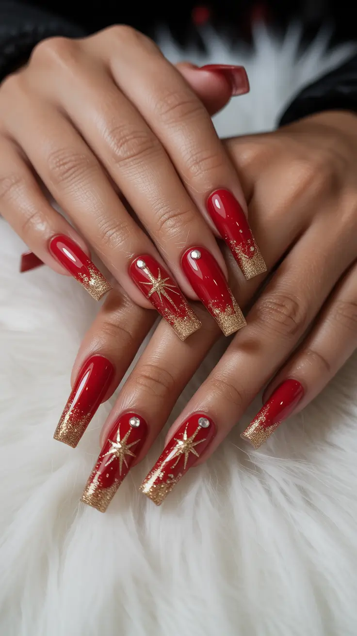 red christmas nails 2025 Golden Hour Spark