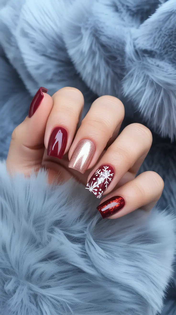 red christmas nails 2025 Garnet Glow Frost