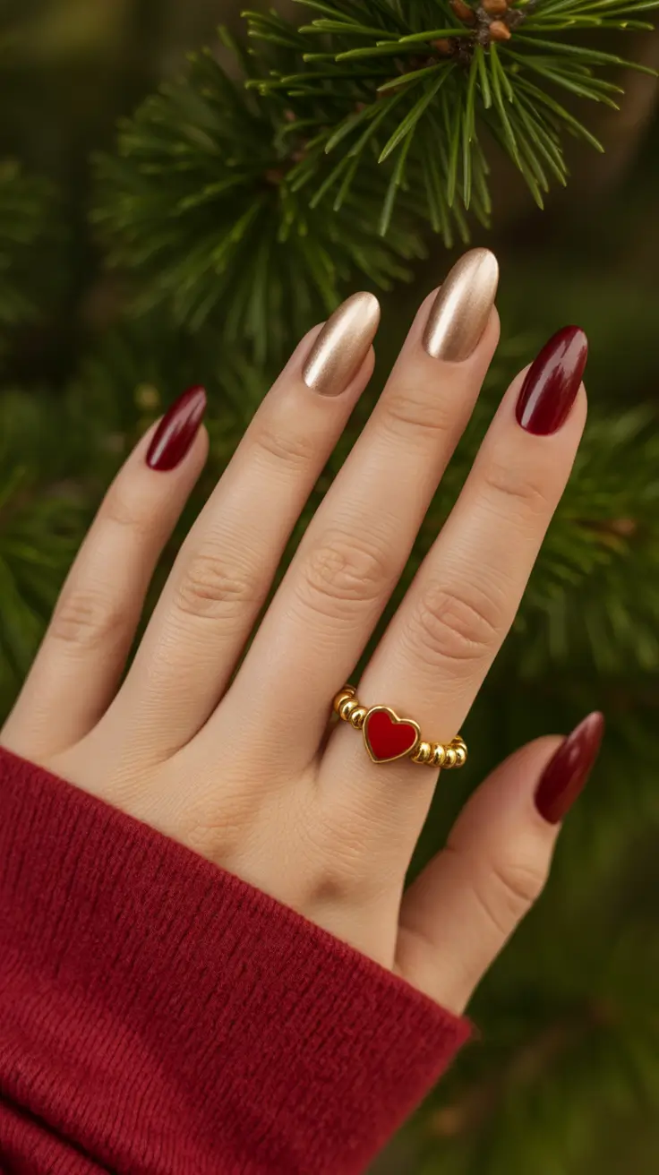 red christmas nails 2025 Golden Touch of Romance
