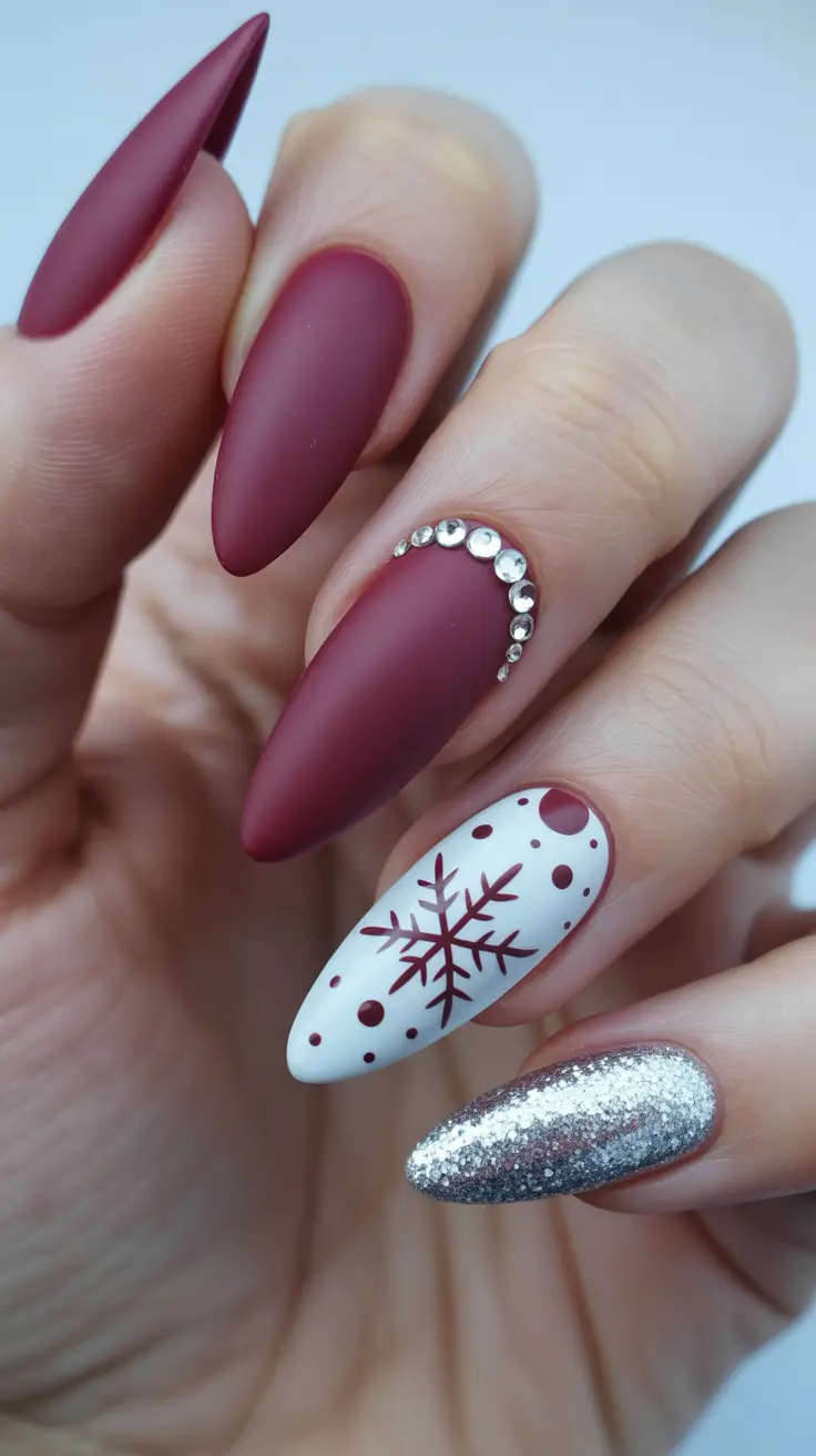 red christmas nails 2025 Snowflake Sparkle