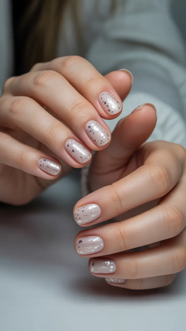 Short Gel Nails Winter Color and Design 2025 2026 Soft Sparkle Serenity