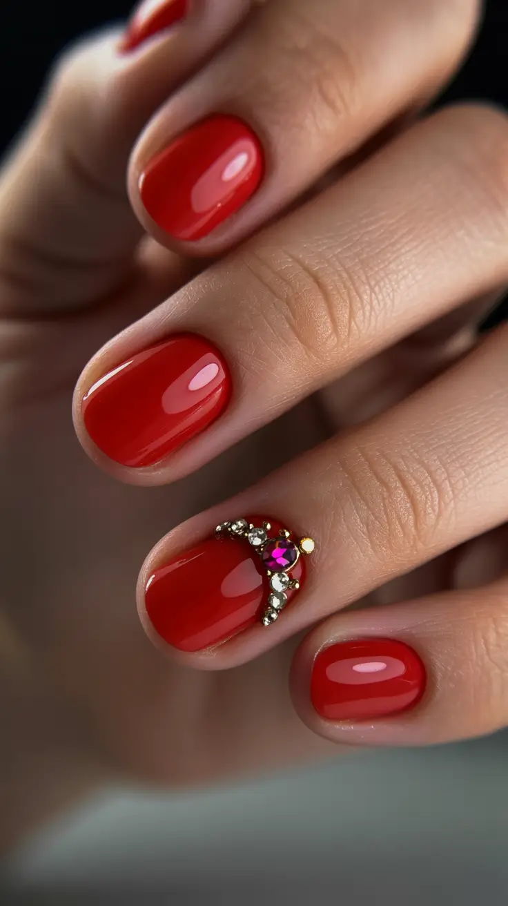 Short Gel Nails Winter Color and Design 2025 2026 Ruby Luxe Radiance