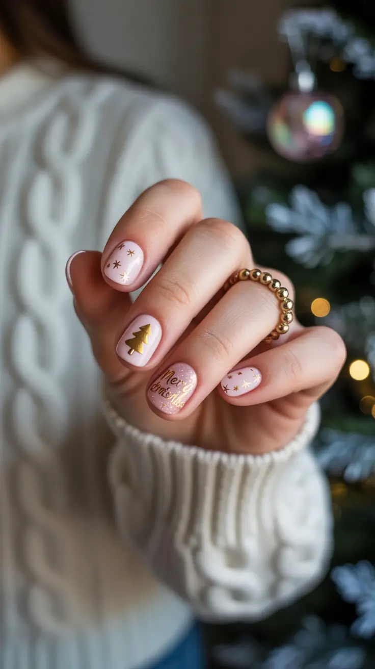 Short Gel Nails Winter Color and Design 2025 2026 Festive Gold Whisper
