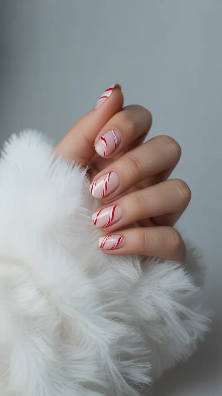 Short Gel Nails – Winter Color and Design 2025/2026 Peppermint Swirl Elegance