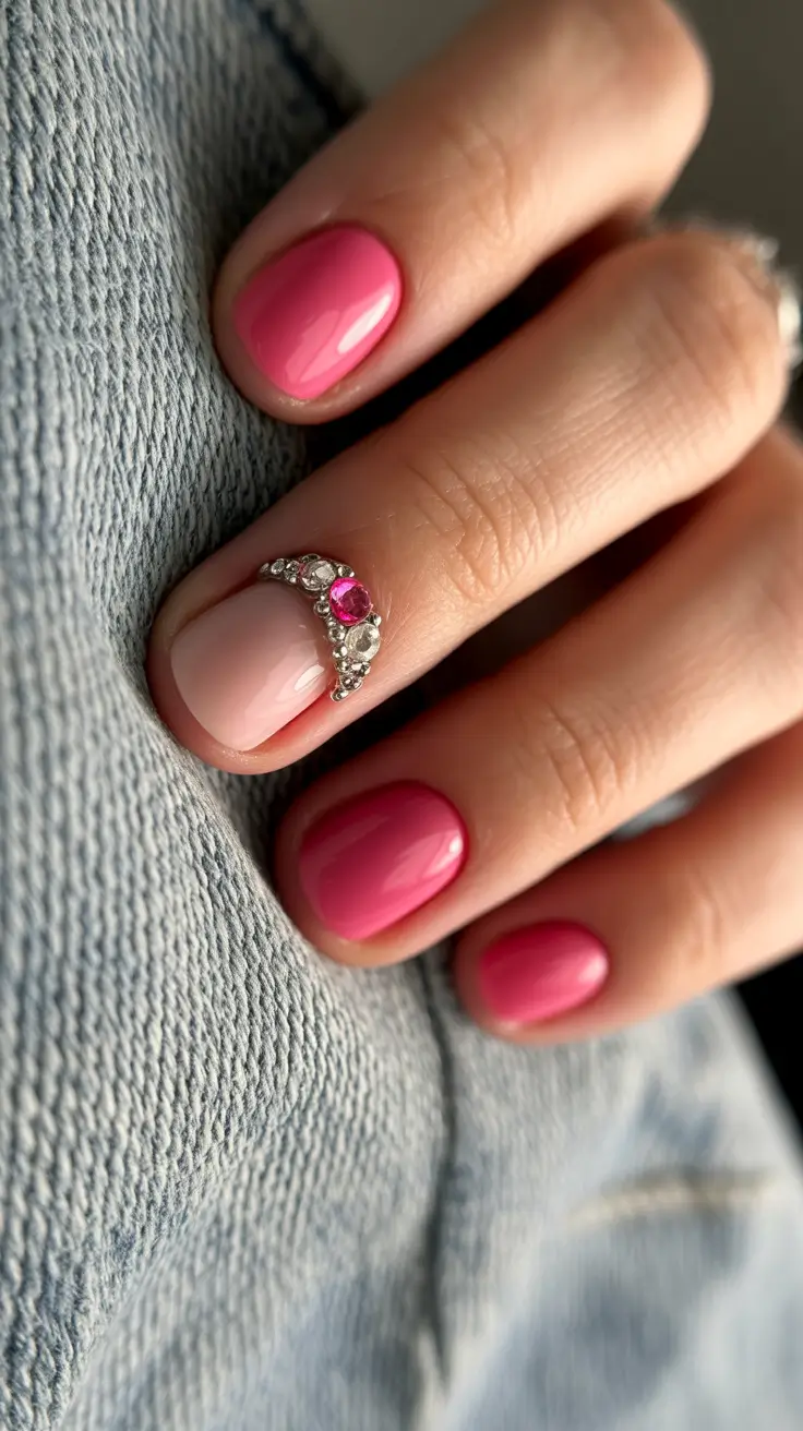 Short Gel Nails – Winter Color and Design 2025/2026 Pink Radiance with a Twist