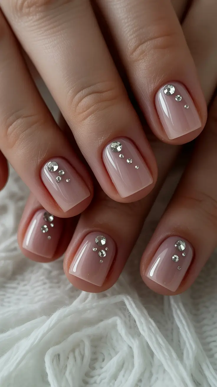 Short Gel Nails Winter Color and Design 2025 2026 Crystal Dewdrops
