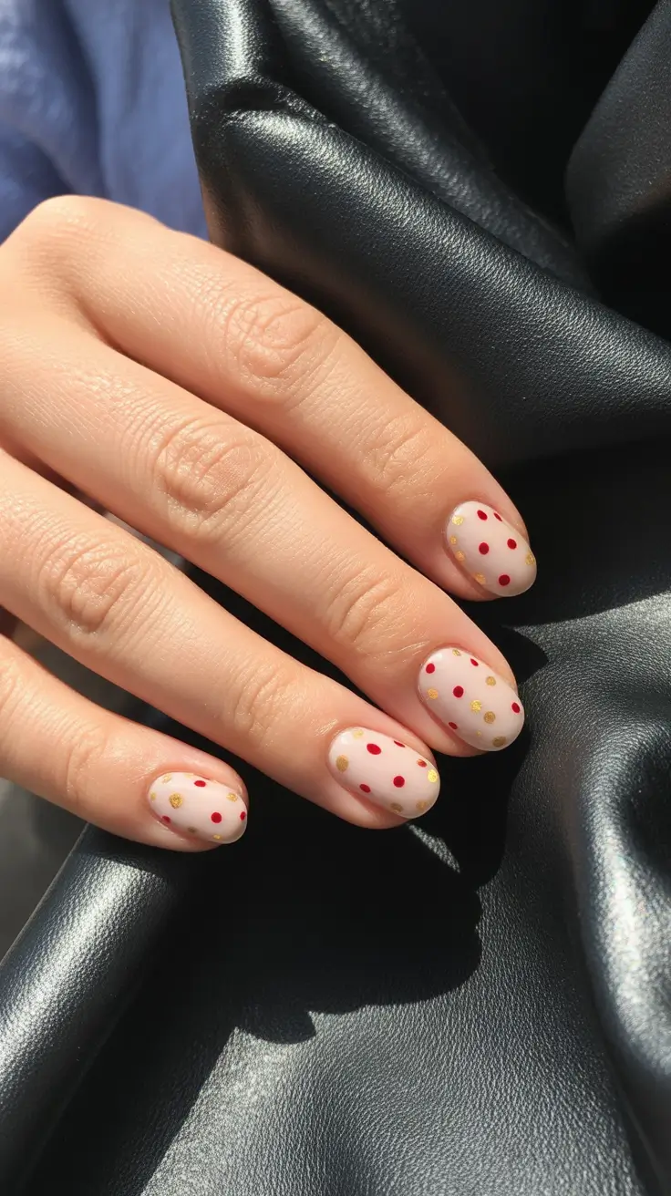 Short Gel Nails – Winter Color and Design 2025/2026 Festive Confetti Dots