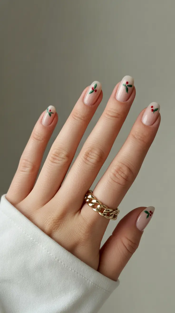 Short Gel Nails – Winter Color and Design 2025/2026 Minimal Holly Accent