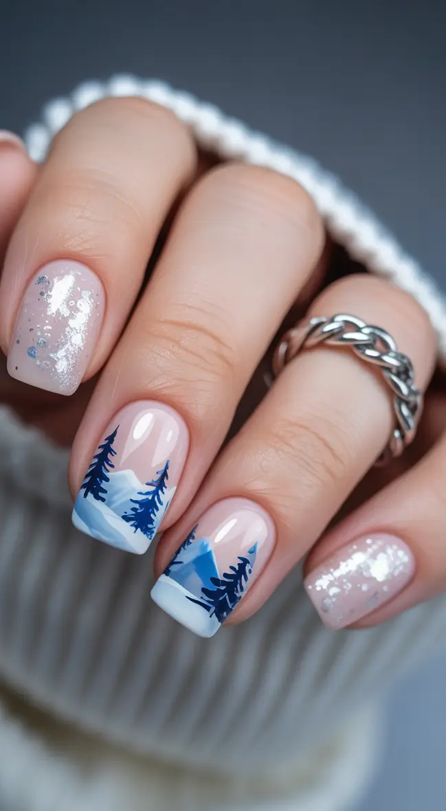 Short Gel Nails – Winter Color and Design 2025/2026 Frosted Forest Dream