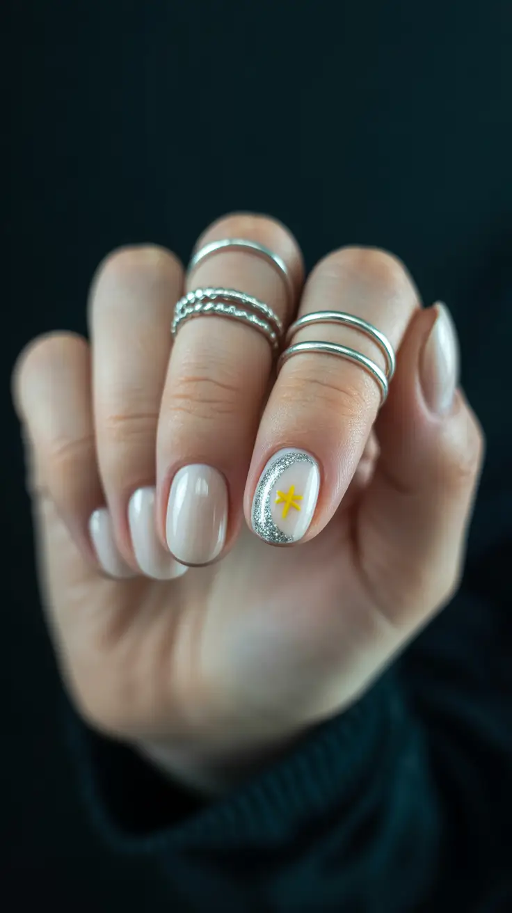 Short Gel Nails Winter Color and Design 2025 2026 Starry Accent Charm