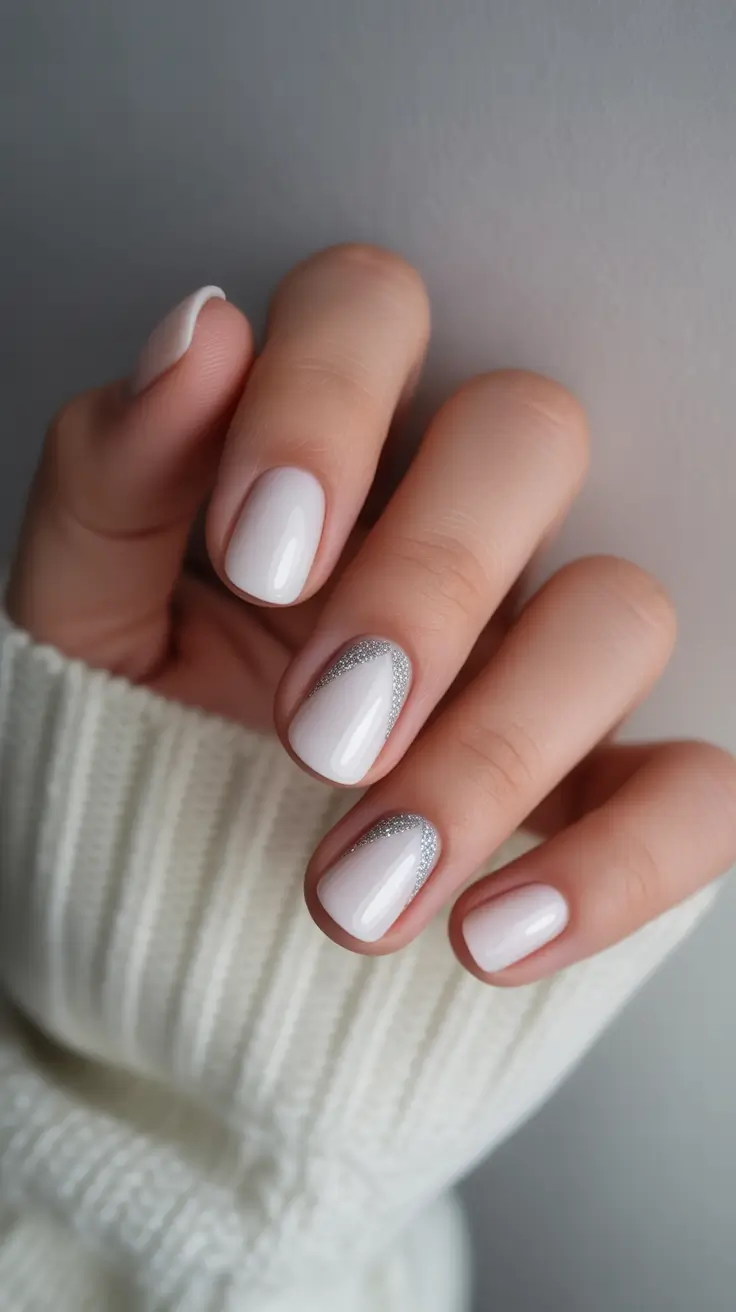 Short Gel Nails Winter Color and Design 2025 2026 Frosted Silver Edge