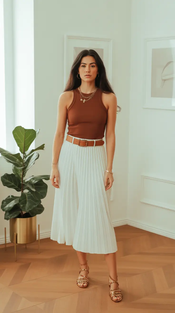 skirt outfits 2026 Soft Neutrals Strong Presence