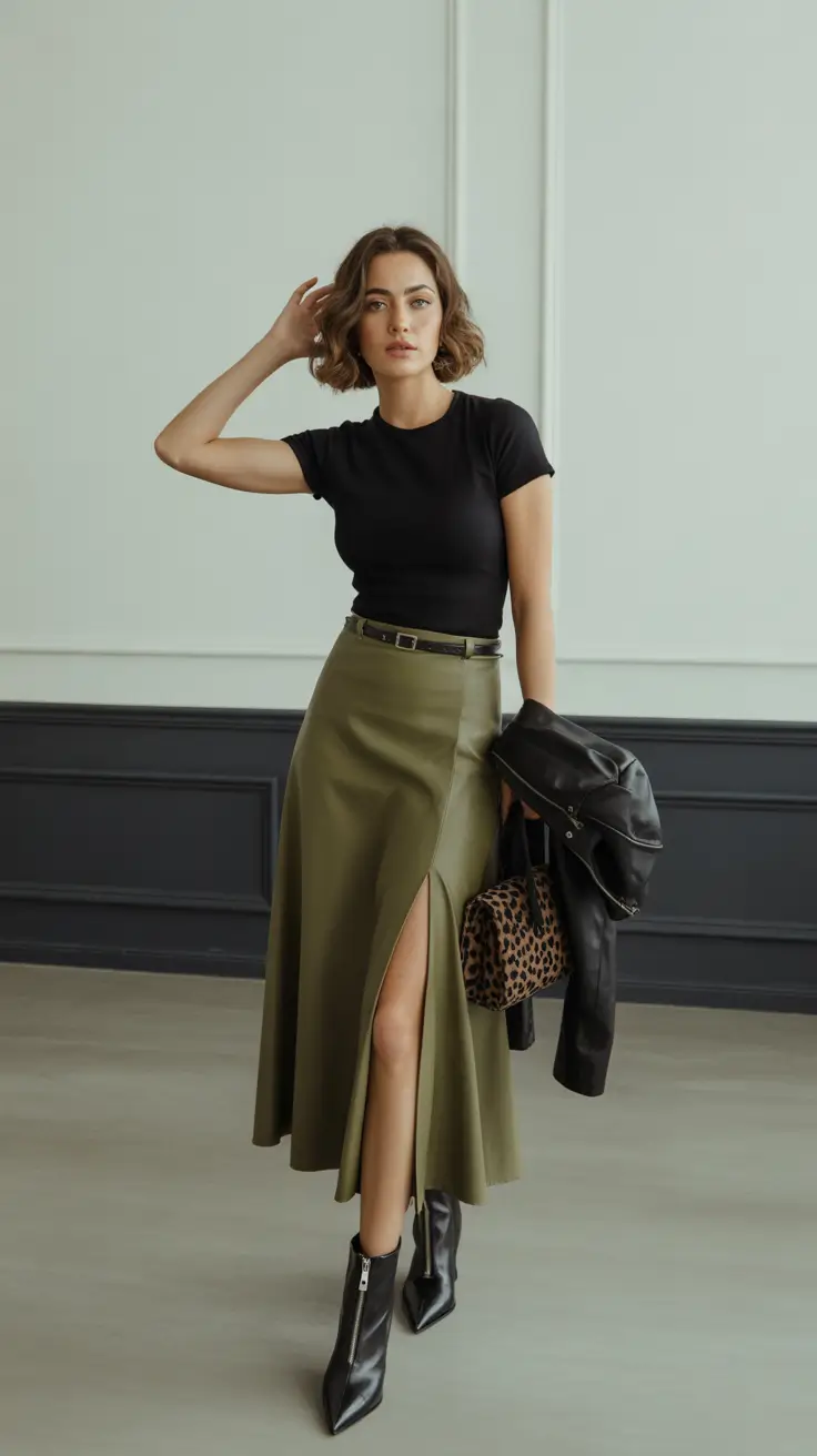 skirt outfits 2026 Olive Sophistication