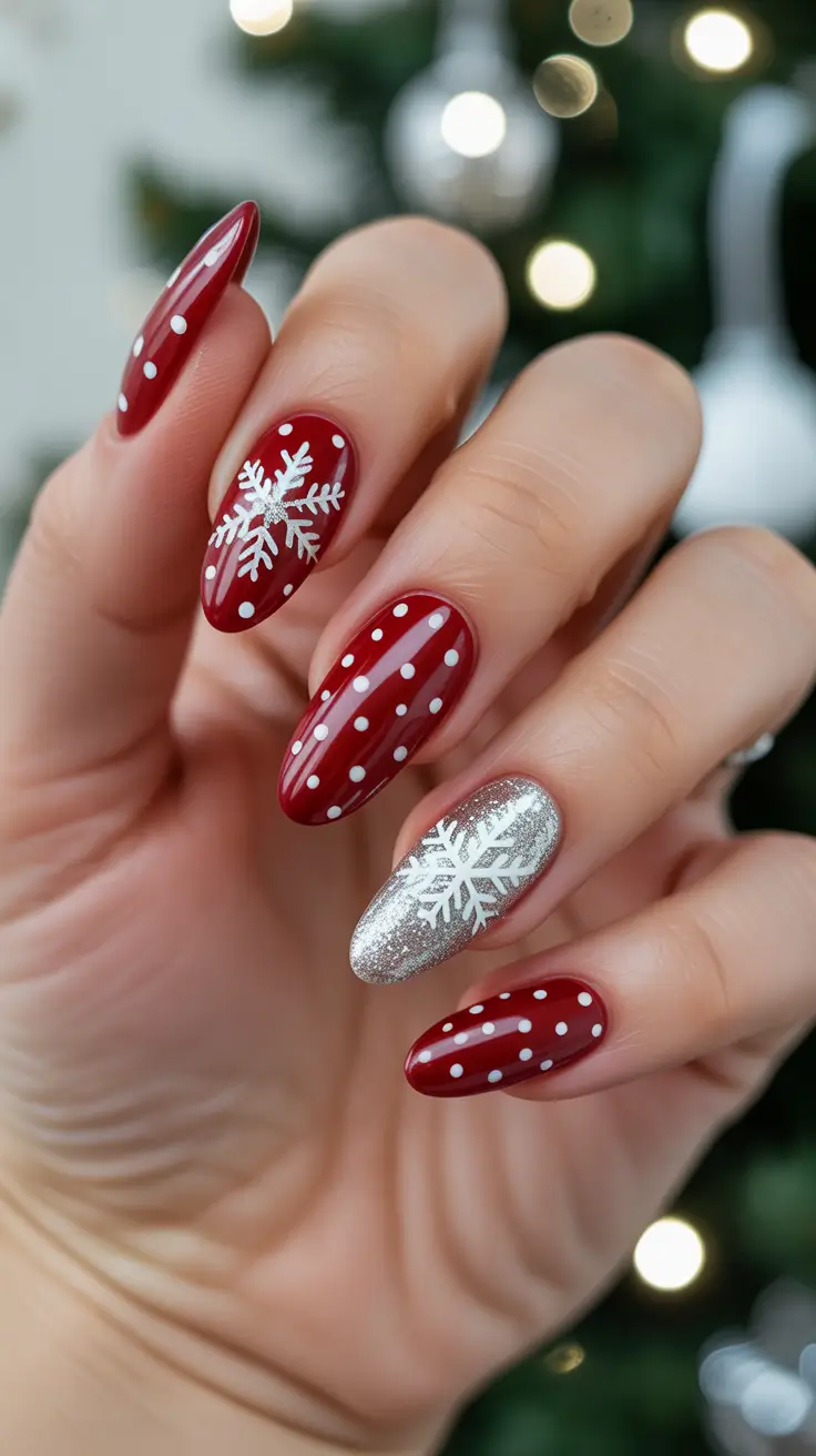 red-winter-nails-2025-2026 snowfall-chic