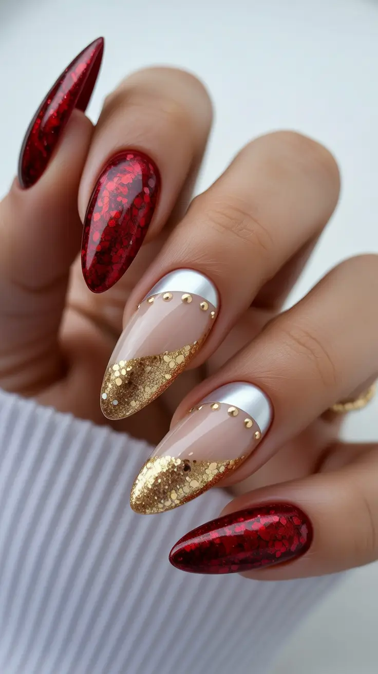 red-winter-nails-2025-2026 golden-drama