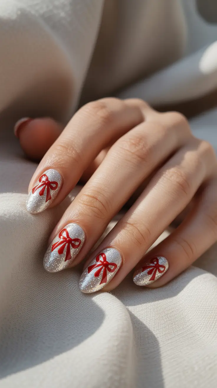 red-winter-nails-2025-2026 silver-gift-bow-magic