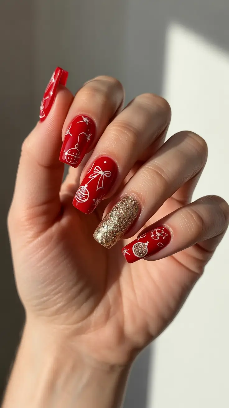 Stylish Red Manicure Winter 2025-2026 Holiday Charm & Golden Accents