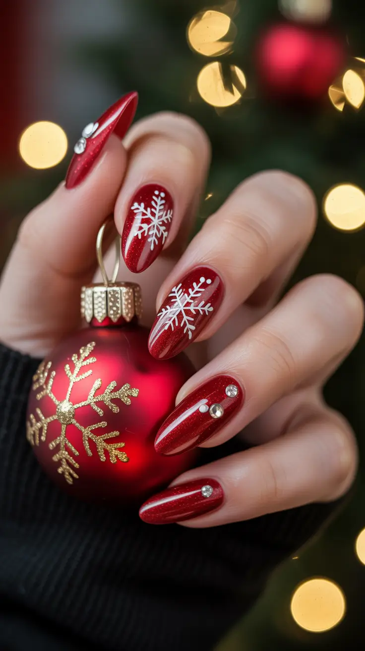 red-winter-nails-2025-2026 snowflake-glamour