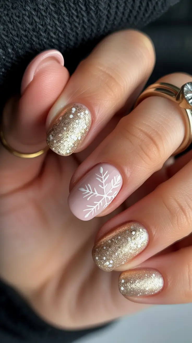 Trendy Manicure Colors Winter 2025–2026 Golden Snowfall