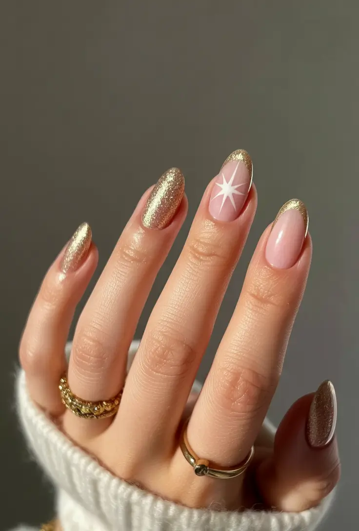Trendy Manicure Colors Winter 2025–2026 Starry Champagne Tips